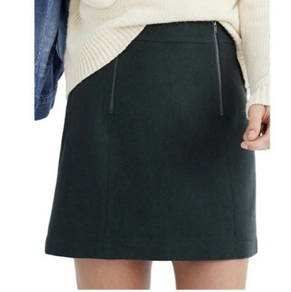Madewell Dark Green Wool Uptown Zip Mini Skirt
